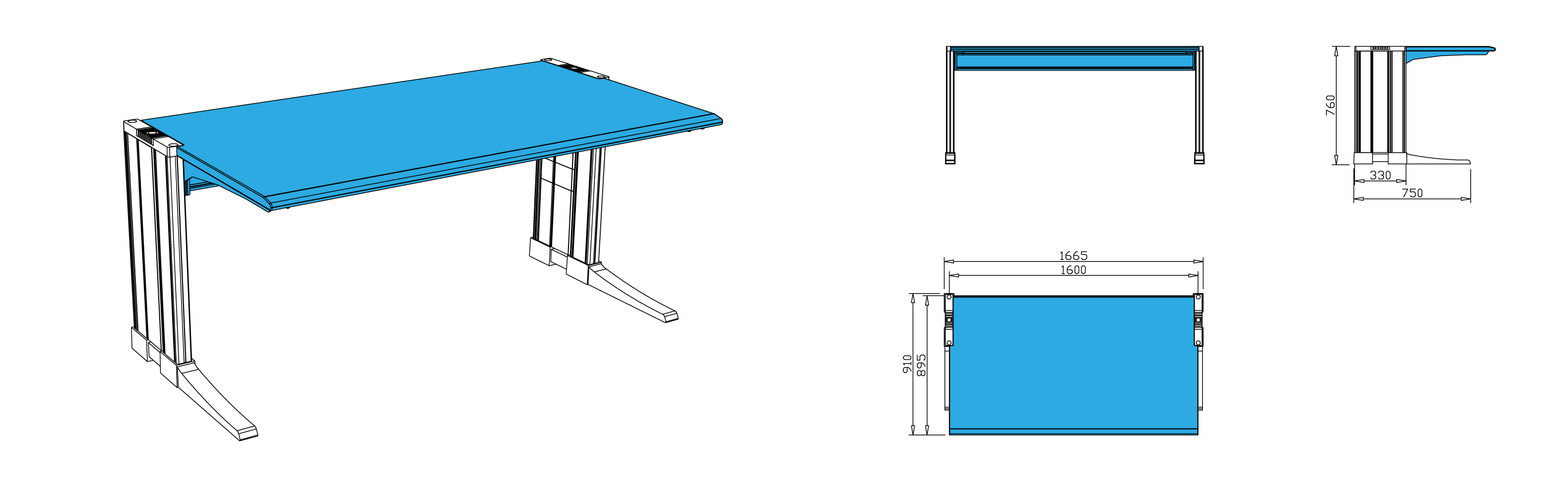 AES ESD Worktop 1600 x 900 mm for ESD Workstation AES Oscar drw